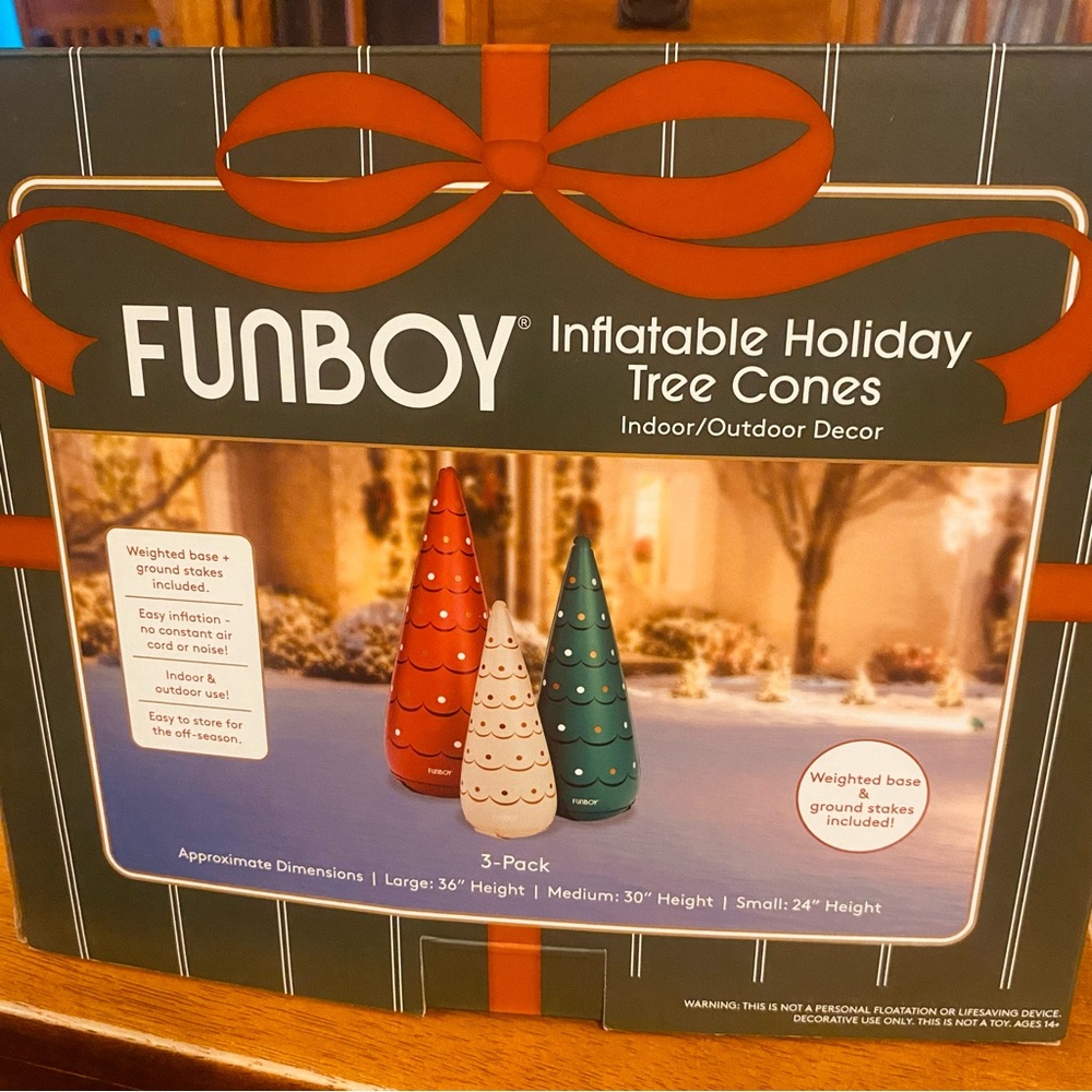 FUNBOY Inflatable set of three Holiday Tree Cones - Red, Green, White